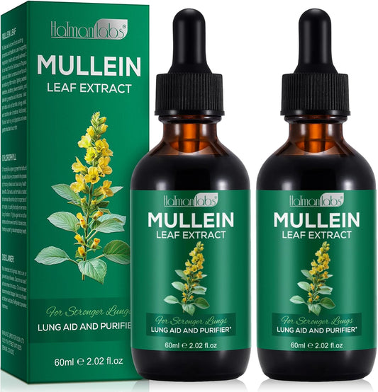 2 Pack Mullein Drops for Lungs, Mullein Leaf Extract Supplement, Natural Mullein Herbal Supplements, Mullein Leaf Extract for Lung Cleanse and Respiratory Support